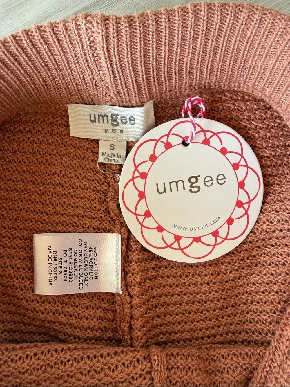 Umgee Knitted Elastic Waistband Wide Leg Pant Cinnamon Small NWT IN PKG